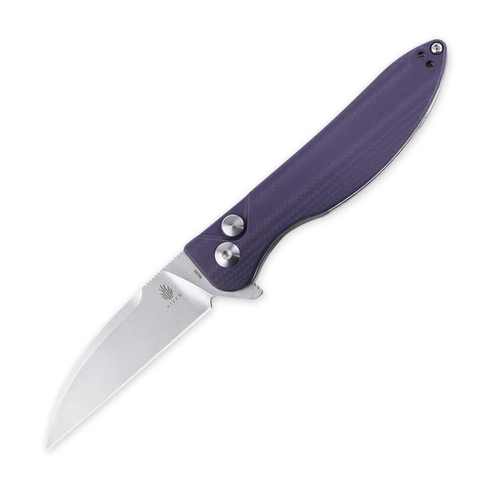 Kizer Swaggs Swayback Button Lock Knife Purple G-10 - V3566N1 3 Kizer Swaggs Swayback Button Lock Knife Purple G-10 - V3566N1
